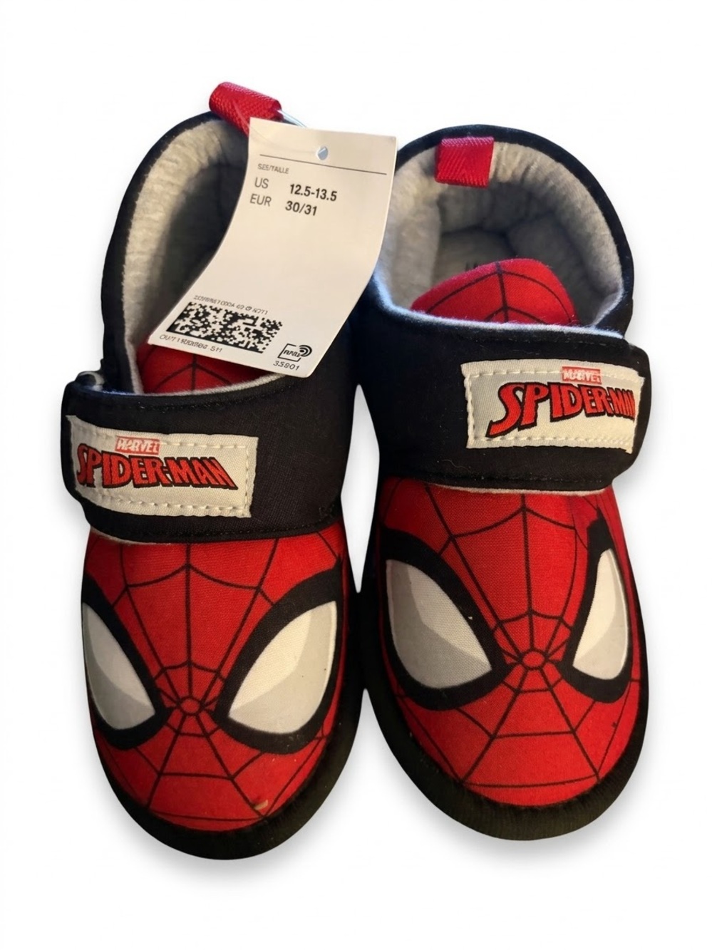Marvel Spider-Man Red and Black Kids Slippers with Hook-and-Loop Strap, 12.5